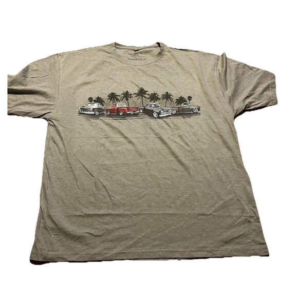 Newport Blue Classic Cars & Palm Trees Graphic T-Shirt Men’s XXL Gray NWOT - Picture 1 of 3